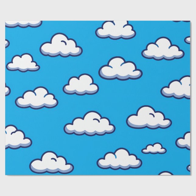Papel De Presente Padrão de Nuvens de Desenho Animado – Design de Cé (Aberto)