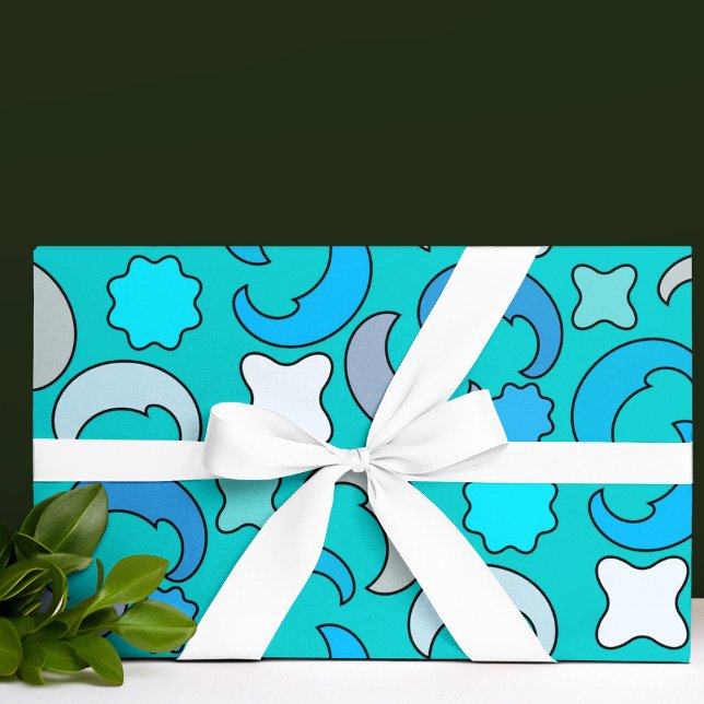 Papel De Presente Padrão de Nuvens de Lua Azul (half moon pattern birthday packing gift wrap,gift wrapping paper,return gift wrap paper,paper gift)