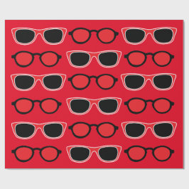 Papel De Presente Padrão de Óculos de Sol Preto Vermelho