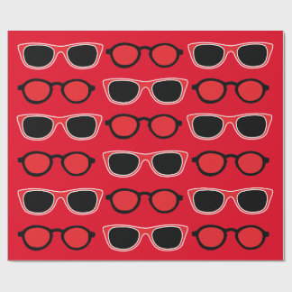 Papel De Presente Padrão de Óculos de Sol Preto Vermelho