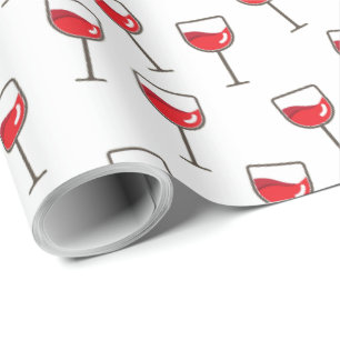 Papel De Presente Padrão de Óculos de Vinho Vermelho em Branco