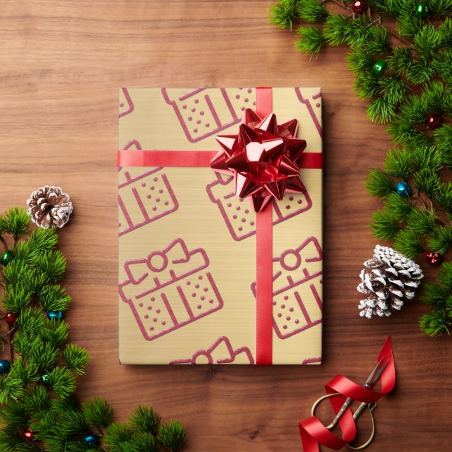 Papel De Presente Padrão de Oferta do Arco Vermelho de Natal Dourado (Presente de Natal)
