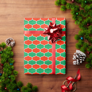 Papel De Presente Padrão de Ogee de Natal Vermelho e Verde Pintado
