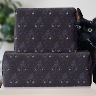 Papel De Presente Padrão de Olhos Verdes de Gato Preto Aniversário d