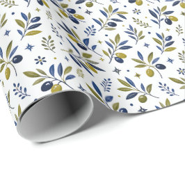 Papel De Presente Padrão de Oliva Country Francês Aquarela Verde Sal