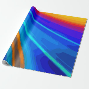 Papel De Presente Padrão de Onda Abstrata Azul, Amarelo e Vermelho –