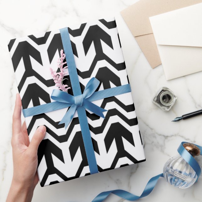 Papel De Presente Padrão de onda bidirecional preto e branco (Presentear)