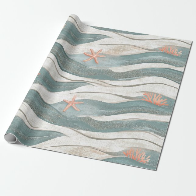 Papel De Presente Padrão de Onda de Praia de Verão (Desenrolado)