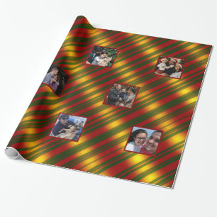 Papel De Presente Padrão de onda natalícia Dourado e vermelho e verd