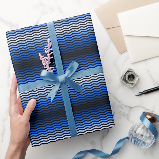 Papel De Presente Padrão de ondas -01 Preto BG (Presentear)