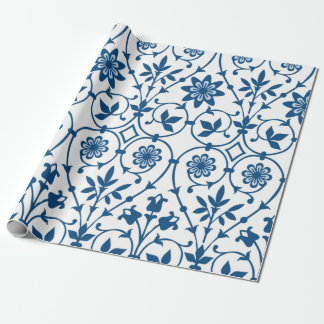 Papel De Presente Padrão de Ornamentado Floral Azul Vintage