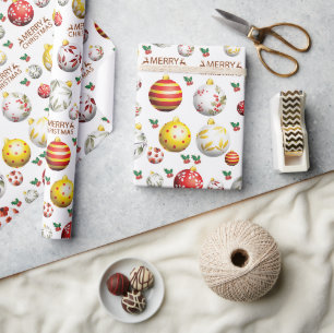 Papel De Presente Padrão de Ornamento da Bola de Natal