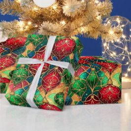 Papel De Presente Padrão de Ornamento de Vidro Manchado Festivo