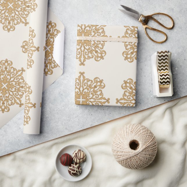 Papel De Presente Padrão de Ornamento Dourado Elegante Chic (Artesanato)