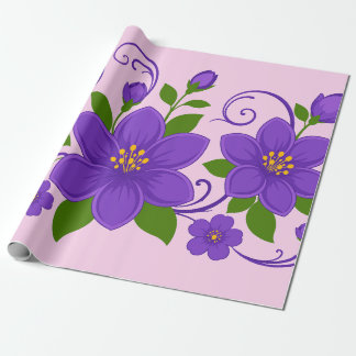 Papel De Presente Padrão de Ornamento Floral Roxo Elegante