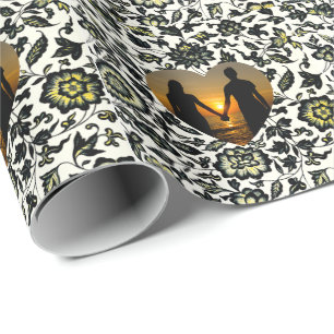 Papel De Presente Padrão de Ornamento Floral Vitoriano