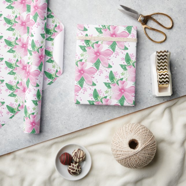 Papel De Presente Padrão de Orquídea Rosa Floral (Artesanato)