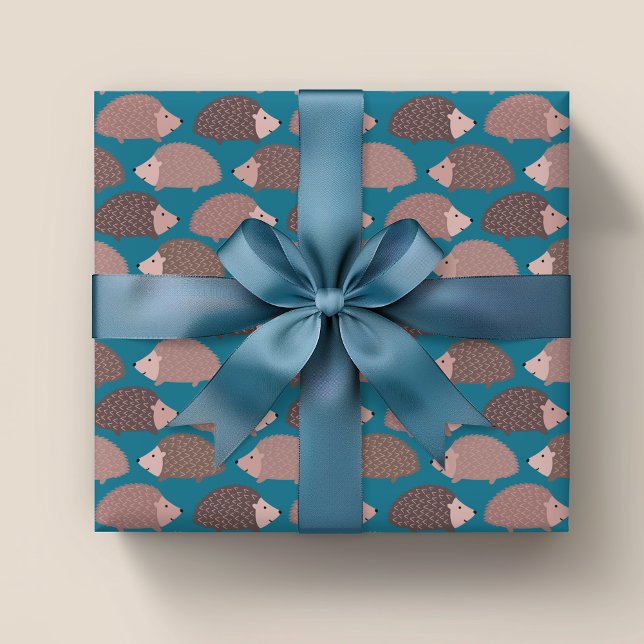 Papel De Presente Padrão de ouriço-cacheiro na floresta (Cute hedgehog wrapping paper, ideals for kids birthday party and animal lovers)