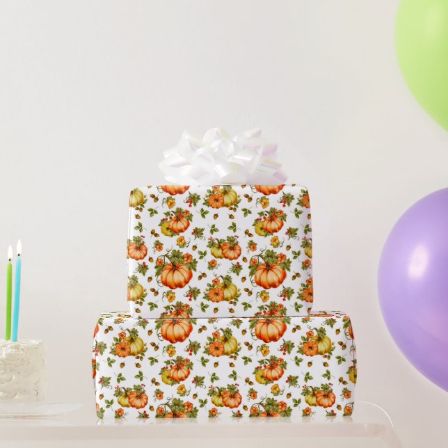 Papel De Presente Padrão de outono de Abóbora de Aquarela (Presentes para festas)