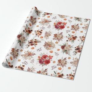 Papel De Presente padrão de outono floral de aquarela