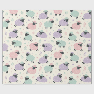 Papel De Presente Padrão de Ovelhas Arco-íris Pastel