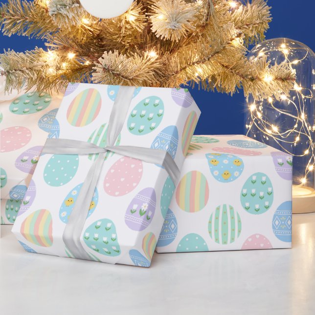 Papel De Presente Padrão de Ovos de Páscoa Pastel Adoráveis  (Feriados)
