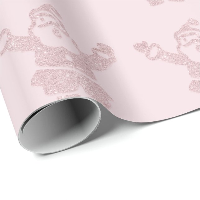 Papel De Presente Padrão de Pai Natal Rosa e Glitter Dourado Rosa (Ponta do rolo)