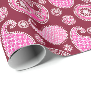 Papel De Presente Padrão de Paisley, Borgonha, Rosa e Branco