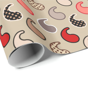 Papel De Presente Padrão de Paisley moderno, bege, vermelho, Cinza 