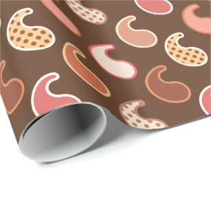 Papel De Presente Padrão de Paisley Moderno, Tons da Terra, Castanh