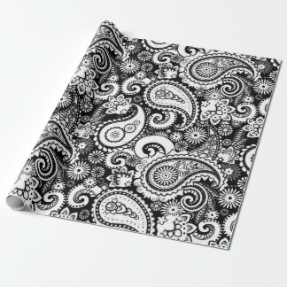 Papel De Presente Padrão de Paisley Preto e Branco