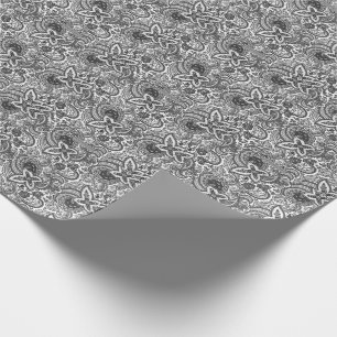 Papel De Presente Padrão de Paisley Preto e Branco Vintage   Elegant