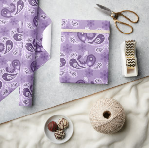 Papel De Presente Padrão de Paisley Roxo e Branco Shabby Chic