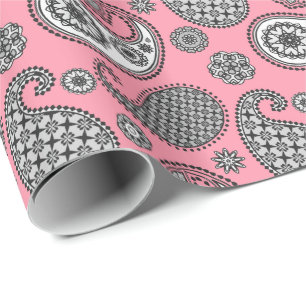 Papel De Presente Padrão de Paisley, tons de cinza a rosa