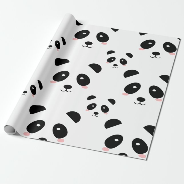 Papel De Presente Padrão de Panda Bonito Preto e Branco (Desenrolado)