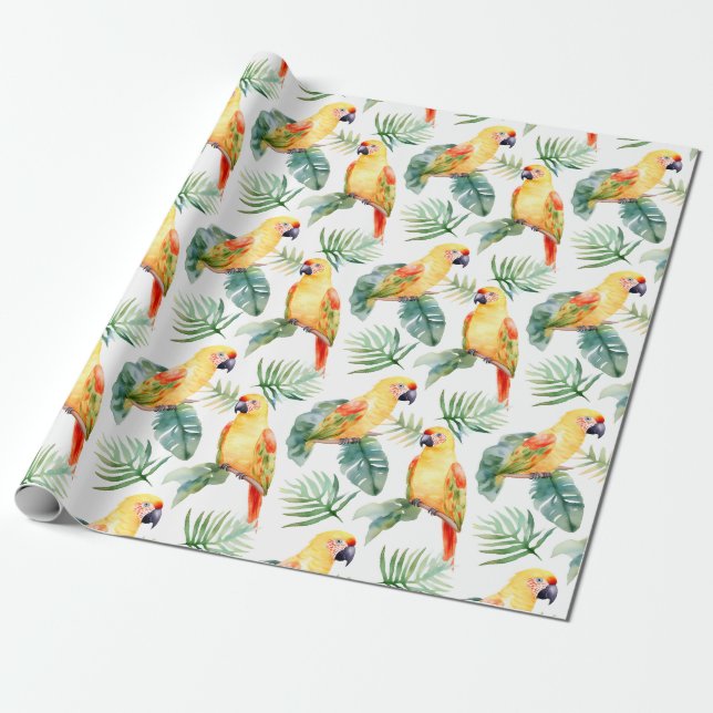 Papel De Presente Padrão de Papagaio Tropical Colorida (Desenrolado)