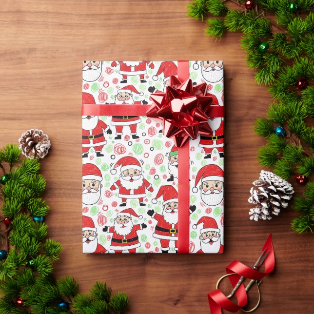 Papel De Presente Padrão de Papai Noel Alegre Natal (Presente de Natal)