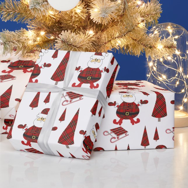 Papel De Presente Padrão de Papai Noel da Moda Tartã Vermelha (Feriados)