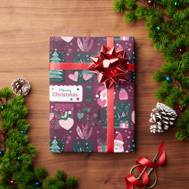 Papel De Presente Padrão de Papai Noel de Natal bonito (Presente de Natal)