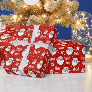 Papel De Presente Padrão de Papai Noel de Natal Vermelho e Branco