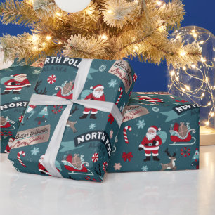 Papel De Presente Padrão de Papais noeis do Polo Norte - Natal Festi