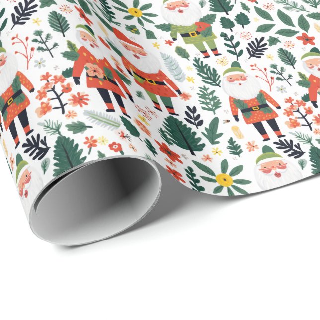 Papel De Presente Padrão de Papais noeis Festivos (Ponta do rolo)