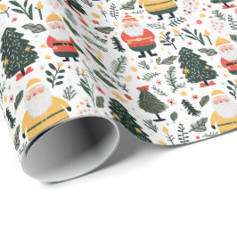 Papel De Presente Padrão de Papais noeis Festivos