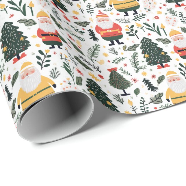 Papel De Presente Padrão de Papais noeis Festivos (Ponta do rolo)