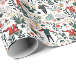 Papel De Presente Padrão de Papais noeis Festivos