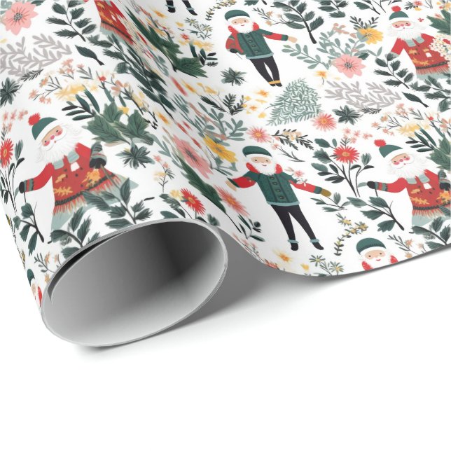 Papel De Presente Padrão de Papais noeis Festivos (Ponta do rolo)