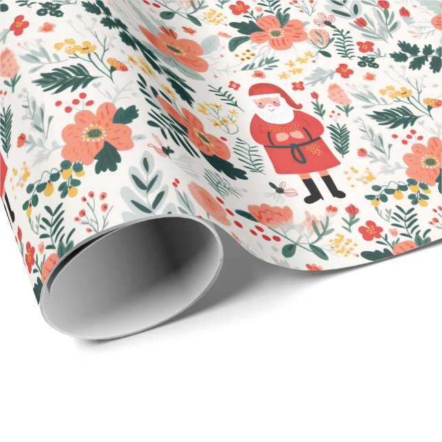 Papel De Presente Padrão de Papais noeis Festivos (Ponta do rolo)