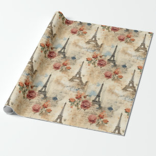 Papel De Presente Padrão de Paris Vintage Aquarela Floral Francês