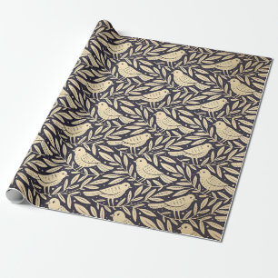 Papel De Presente Padrão de pássaro bege vintage em fundo escuro