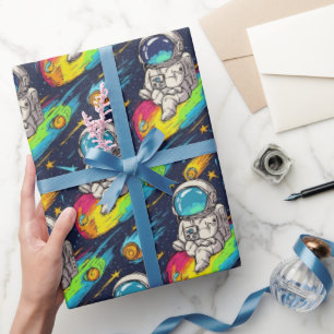 Papel De Presente Padrão de passeio de meteorito de astronauta cósmi
